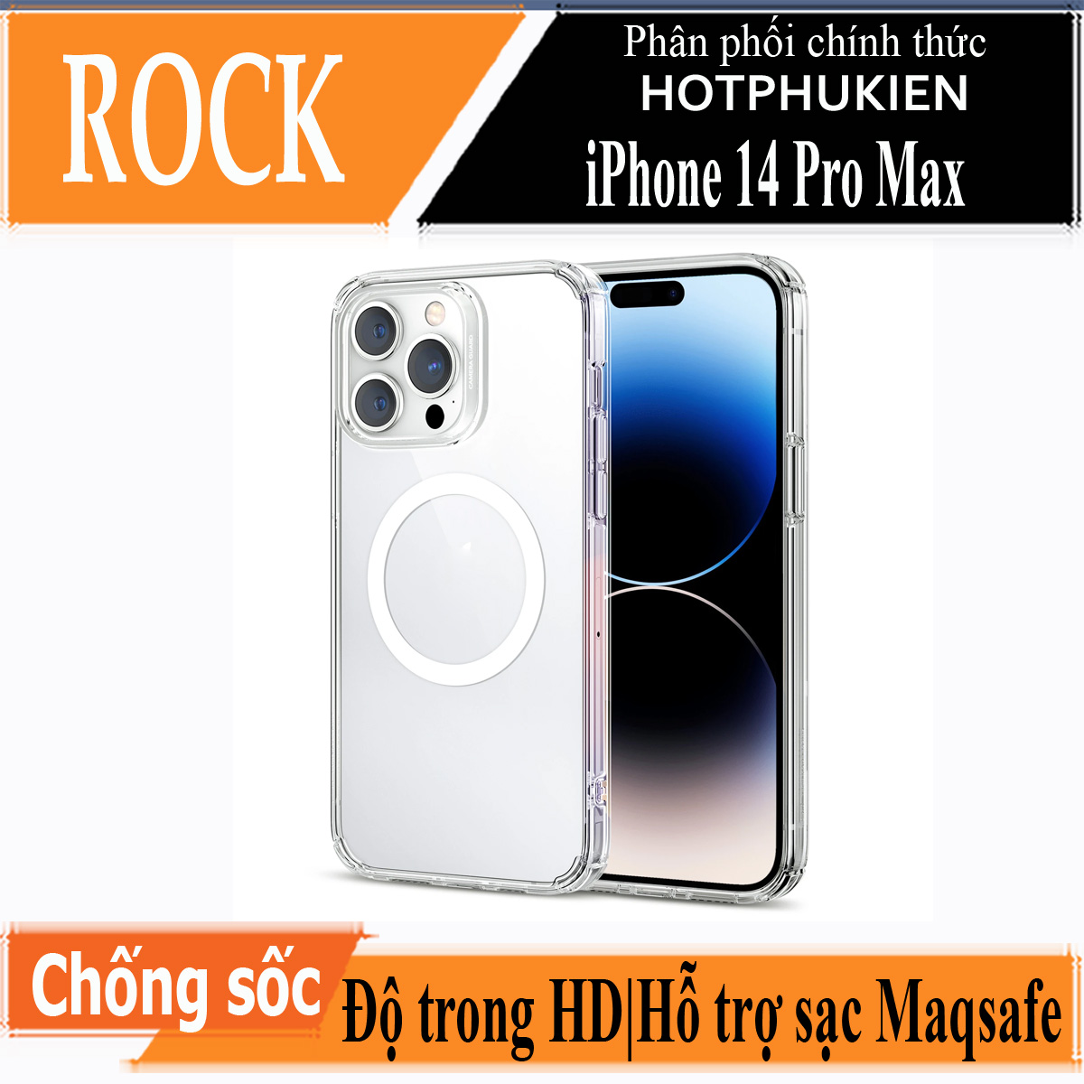 Ốp lưng chống sốc trong suốt hỗ trợ sạc Maqsafe cho iPhone 14 Pro Max (6.7 inch) hiệu Rock Protection Maqsafe Magetic Case (siêu mỏng 1.5mm, độ trong tuyệt đối, chống trầy xước, chống ố vàng, tản nhiệt tốt) - hàng nhập khẩu