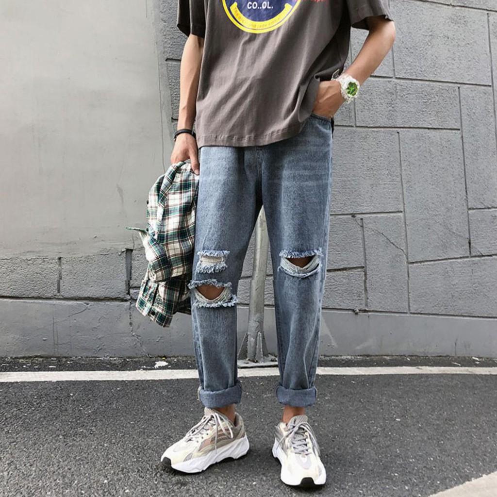 Quần Jean Nam QUẢNG CHÂU Phong Boutique Quần Baggy 03 ️ UNISEX Cao Cấp - Jean rách trước sau