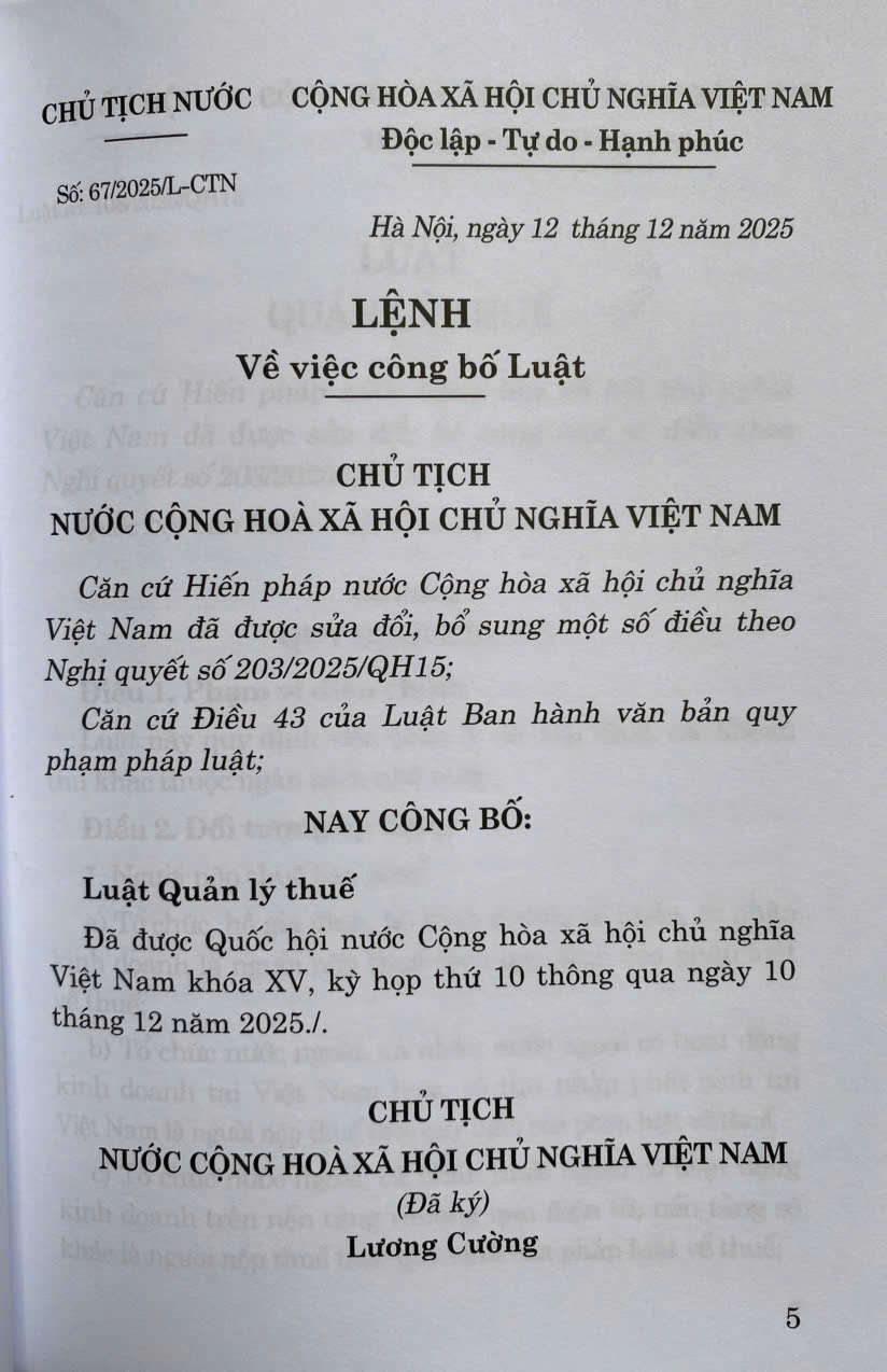 Luật Quản Lý Thuế Năm 2025