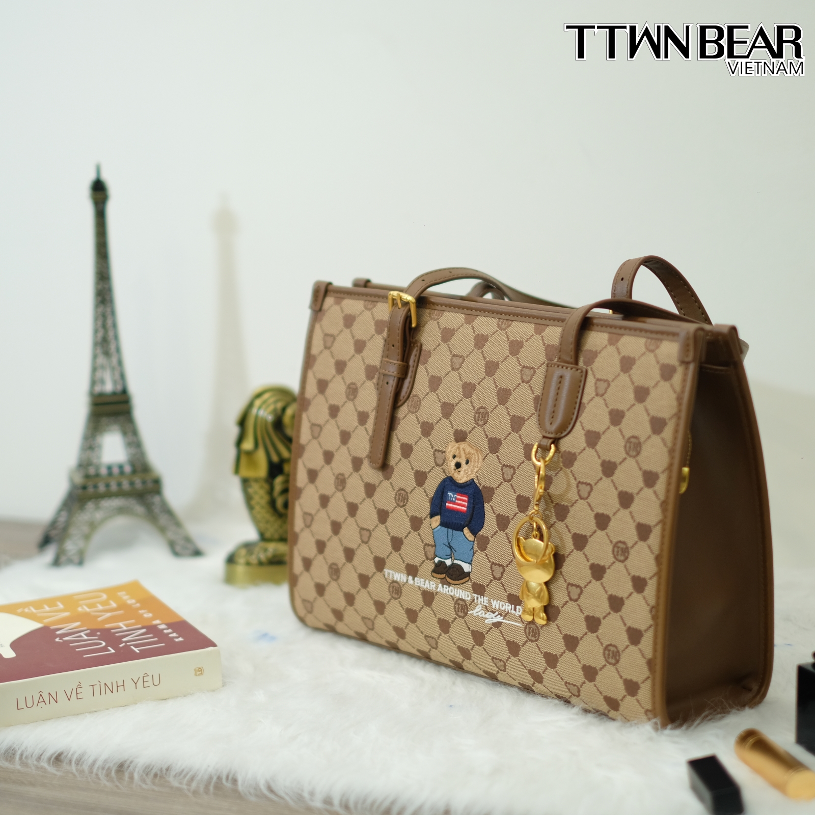 Túi tote TN3079 da thời trang công sở charm gấu TTWN BEAR