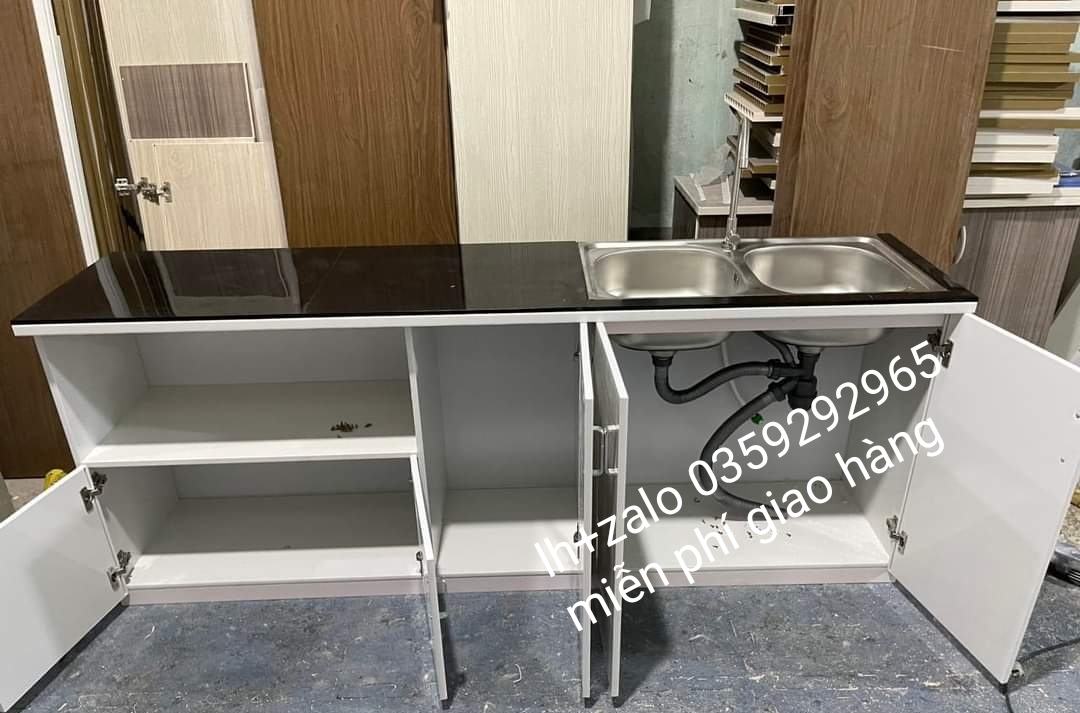 Tủ bếp mini nhựa đài Loan ốp mặt gạch sẵn bồn đôi