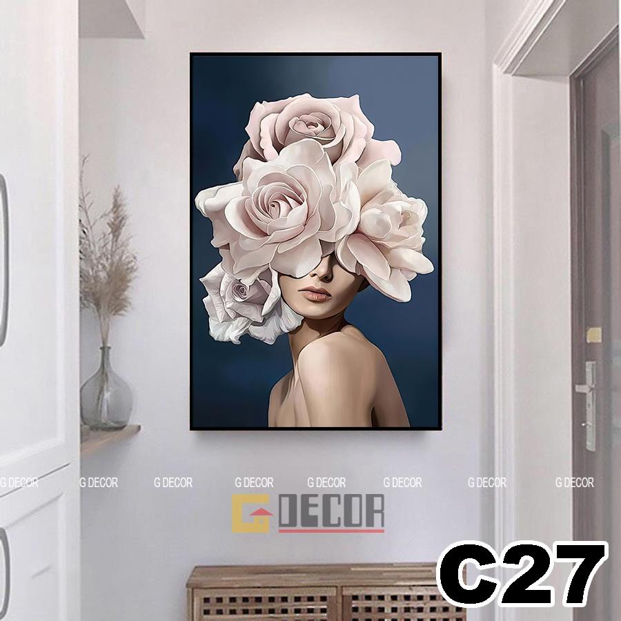 Tranh treo tường canvas 1 bức phong cách hiện đại Bắc Âu, tranh cô gái trang trí phòng khách, phòng ngủ, spa C39