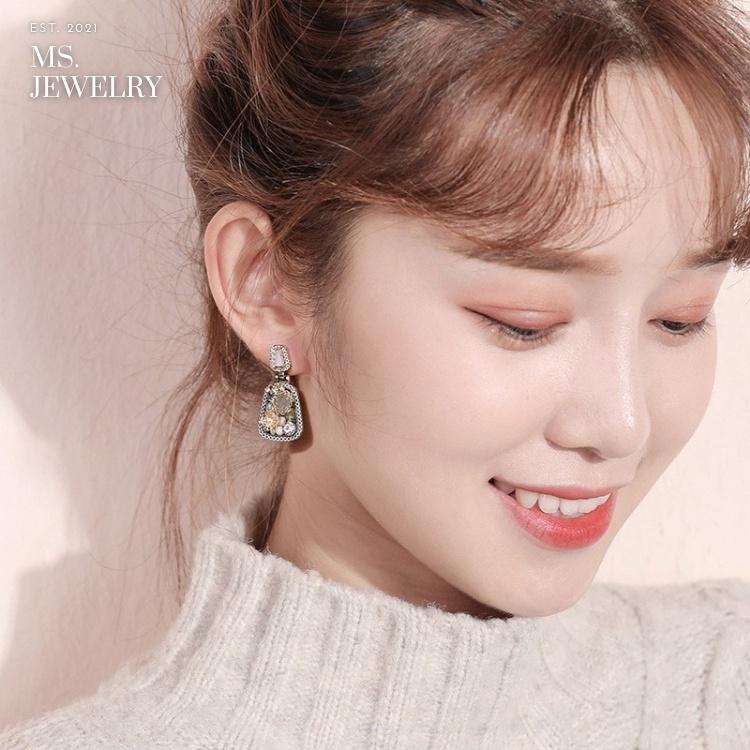 Khuyên Tai Bạc S925 Handmade Ms Jewelry Đá Phong Cách Vintage Quý Phái