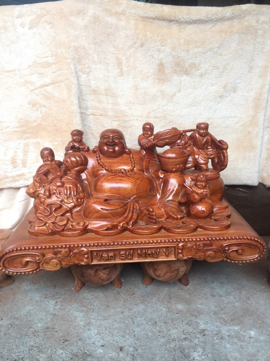 Tượng phật di lặc ngũ phúc bằng gỗ hương đá kt 50×28×26cm