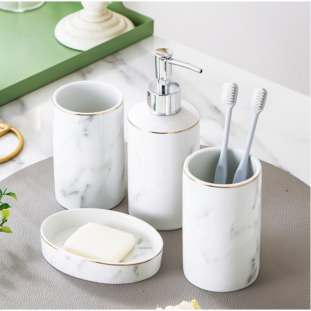 BỘ 4 DỤNG CỤ ĐỰNG GEL SỮA TẮM MARBLE WHITE 4PCS