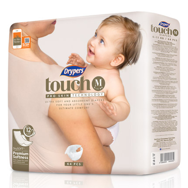 Tã dán trẻ em Drypers Touch M 64 miếng (6 - 11kg)