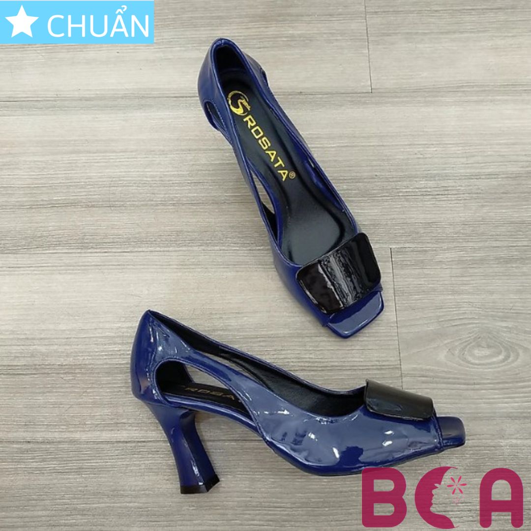 Giày cao gót nữ màu xanh đen 7p RO329 ROSATA tại BCASHOP hở mũi, quai sau, quai ngang có nhấn nơ vuông lạ mắt