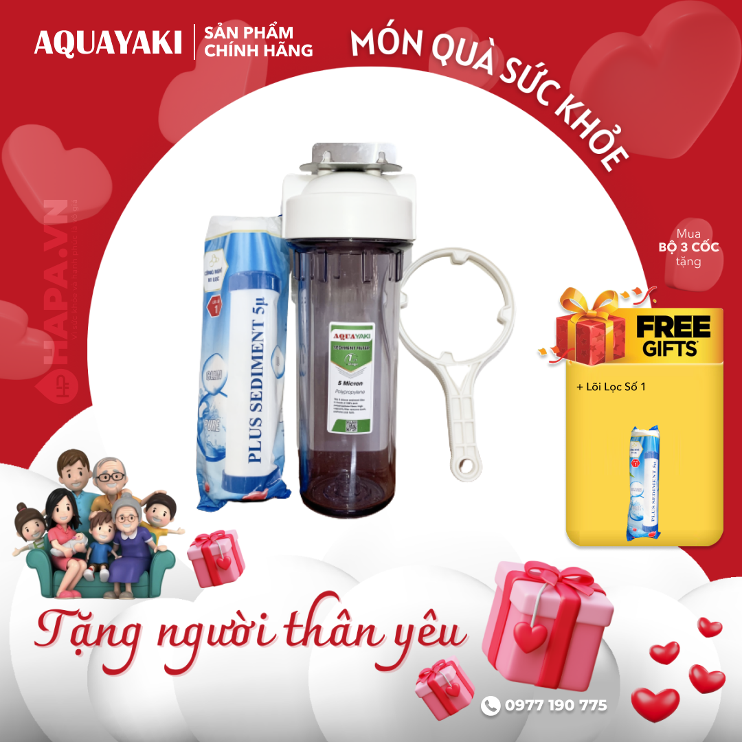 Bộ 1 Cốc 10 inch AQUAYAKI Cao Cấp Kèm Lõi, Cốc Lọc Thô, Tiền Lọc, Tiền Xử Lý Nước Nước, Nước Sạch Tiêu Chuẩn Nước Sinh Hoạt - Hàng Chính Hãng
