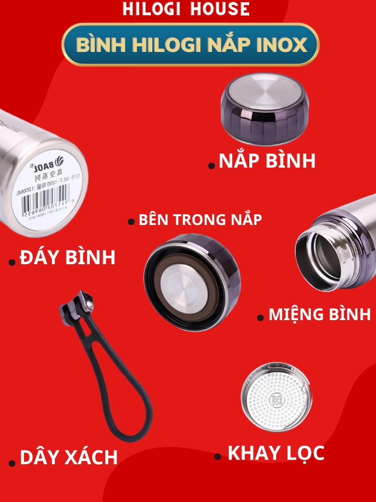 Bình giữ nhiệt 1500ml Hilogi giữ lạnh hơn 24 giờ, bình giữ nóng hơn 12 giờ, có khay lọc và dây treo , 1 đổi 1 30 ngày