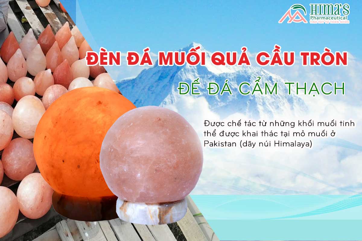 Đèn Đá Muối Hình Cầu Đế Cẩm Thạch
