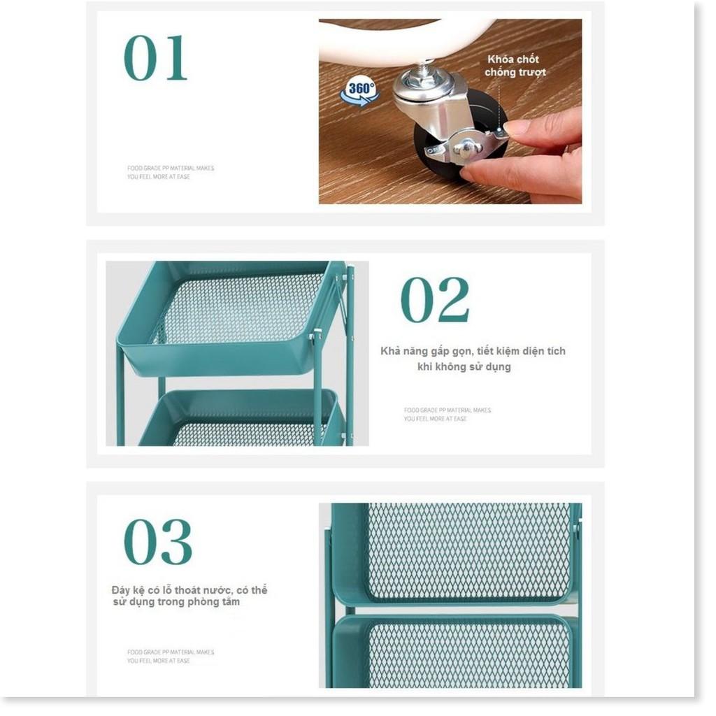 Kệ Nhà Bếp Gấp Gọn 3 Tầng Có Bánh Xe