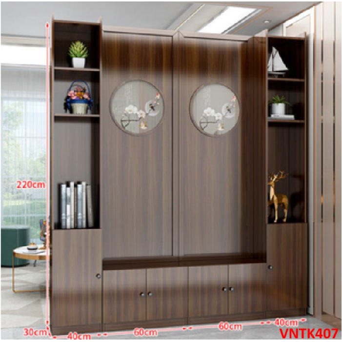 Vách ngăn phòng khách, vách ngăn tủ kệ bằng gỗ VNTK407- Nội thất lắp ráp Viendong Adv