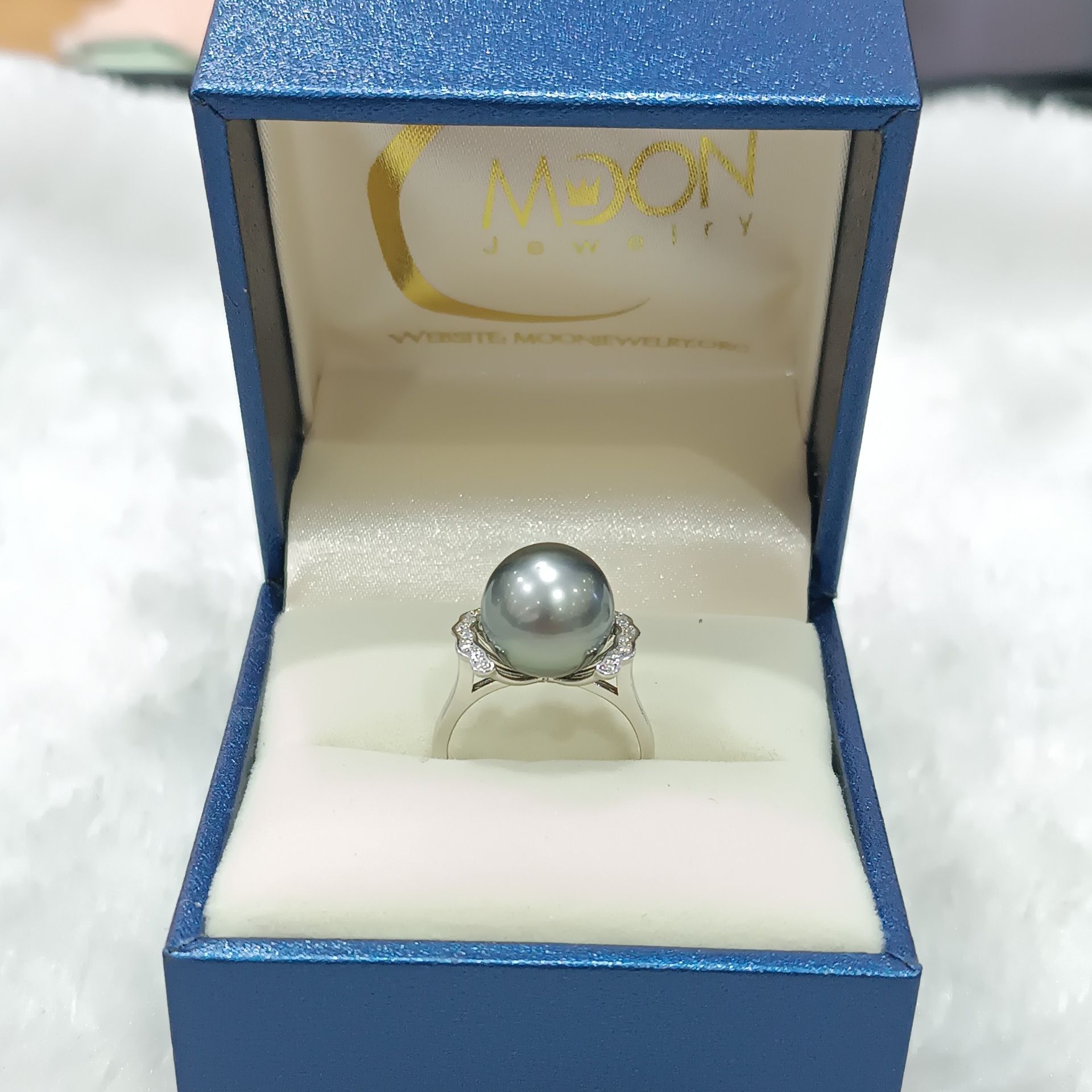 Nhẫn Ngọc Trai Nước Mặn Tahiti Ánh Xanh Free Size (N0608) - MOON Jewelry