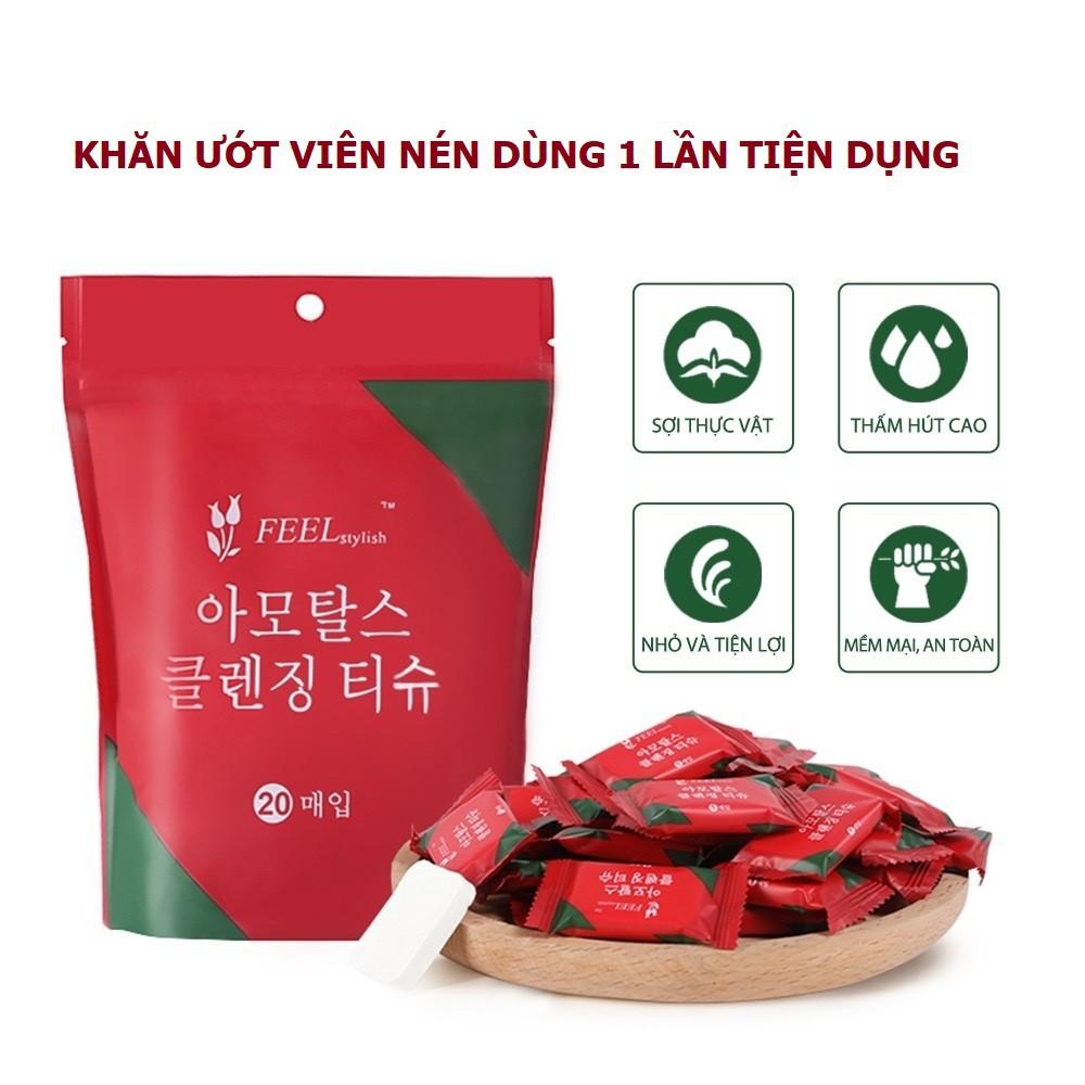 Set 20 Viên Nén Khăn Ướt Nhỏ Gọn, Khăn Giấy Ướt Mini, Chất Liệu Mềm, Mịn, Sạch Sẽ, Khăn Giấy Nén Hàn Quốc. Kingler 5850Set20