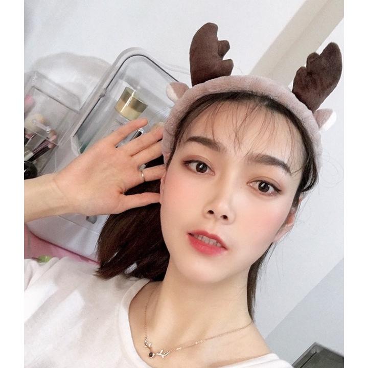 Băng đô rửa mặt bờm cài cố định tóc hình sừng hươu vải nhung mềm mịn đơn giản dễ thương cho nữ BD006 Sumio