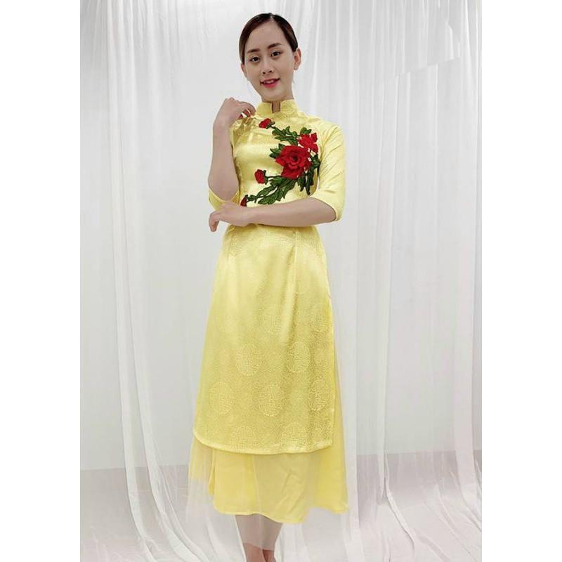 SET ÁO DÀI CÁCH TÂN THÊU HOA MẪU ĐƠN