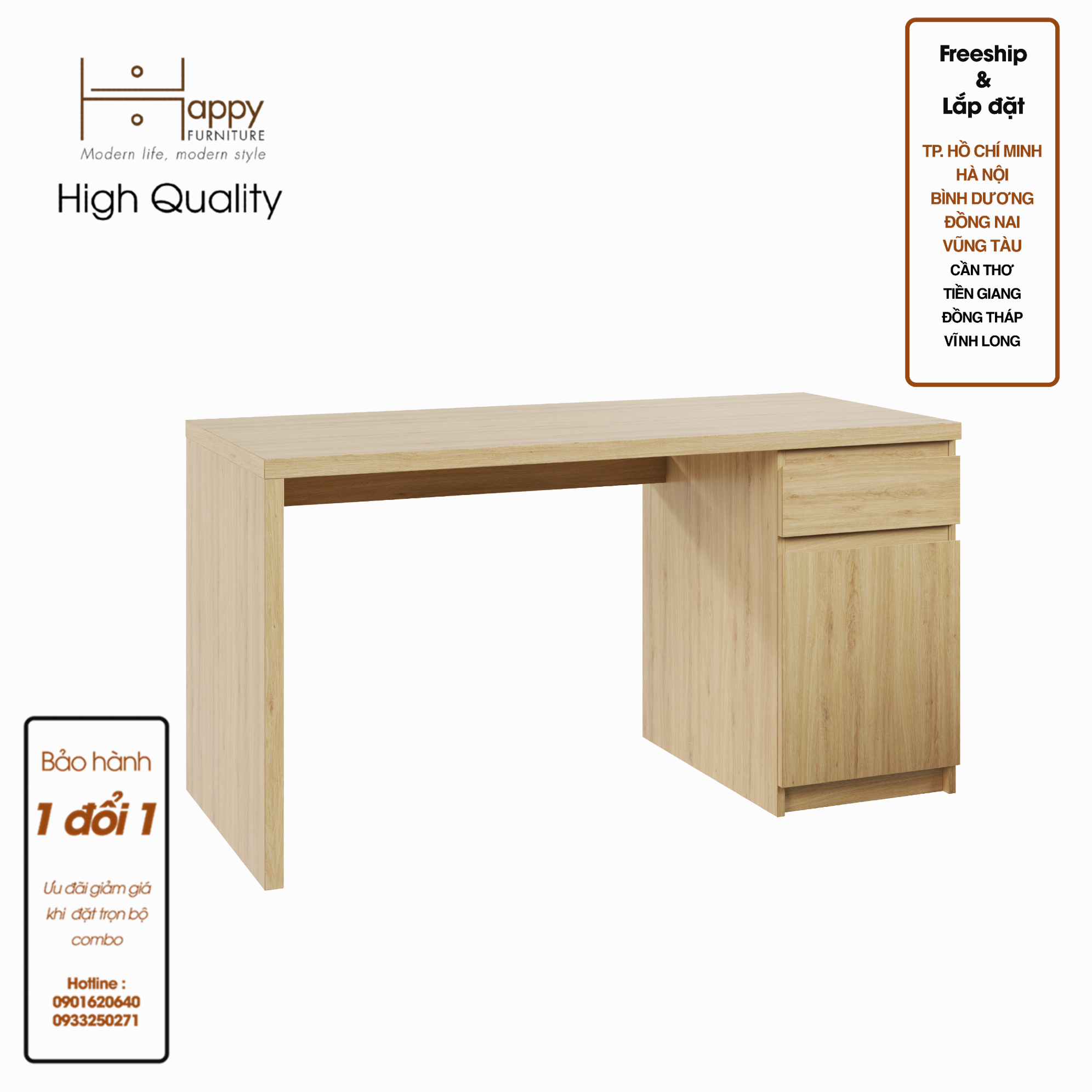 HAPPY FURNITURE , Bàn làm việc 2 ngăn đựng đồ - DOOBIE , BAN_002 , 140cm x 60cm x 73cm