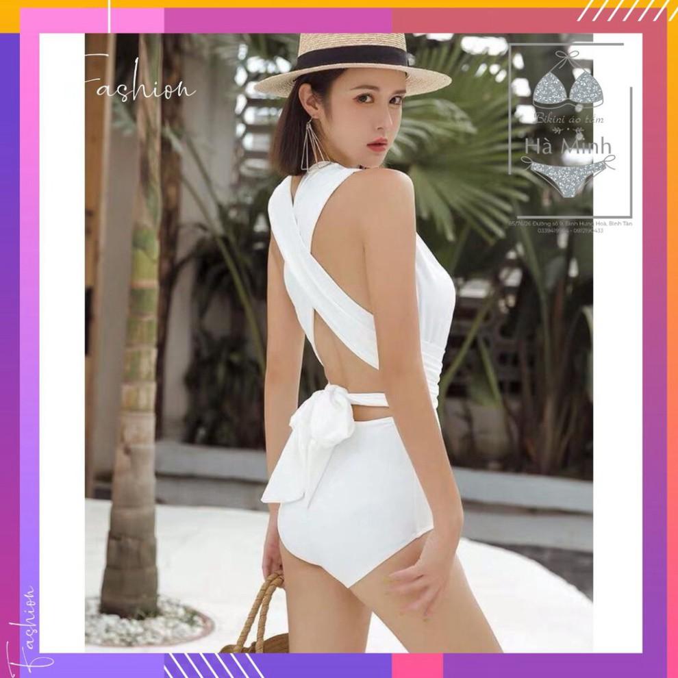 Bikini liền thân hai mảnh hở ngực, nơ dài buộc eo quyến rũ - Eva Shop