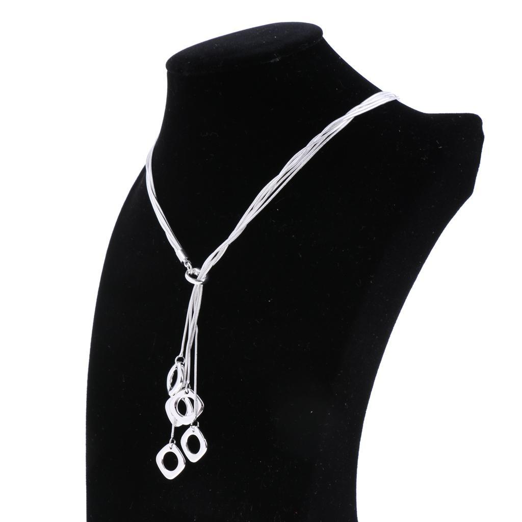 2X Punk Silver Alloy Multilayer Long Necklace Snake Chain Square Tassel Pendant