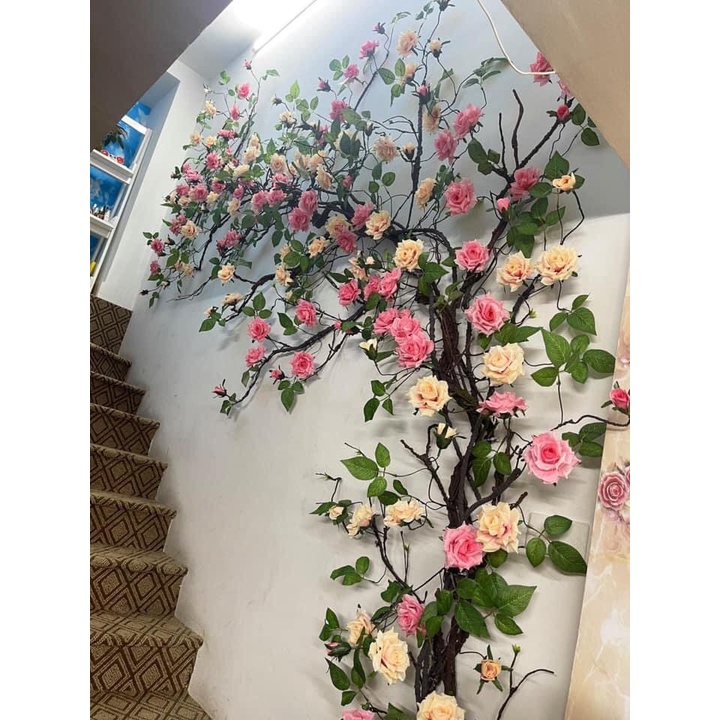 Dây hoa Hồng leo giả - Nhiều màu sắc – Dài 1m7 –Thân lõi thép dễ uốn decor theo ý thích - Cây giả, hoa lụa trang trí DIY