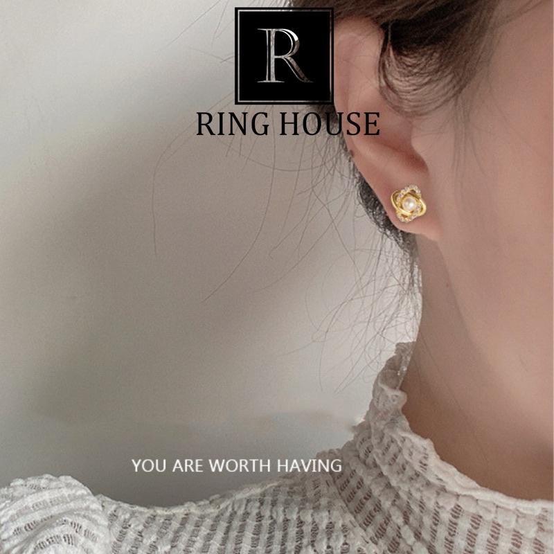 Bông Tai Khuyên Tai Nữ Bạc 925 Hoa Đính Ngọc Đẹp Sang Ring House