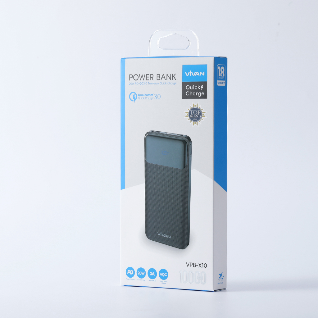 Pin Sạc Dự Phòng 10000mAh VIVAN VPB-X10 Sạc Nhanh PD/QC 3.0 20W - Output Type C & USB - Hàng chính hãng