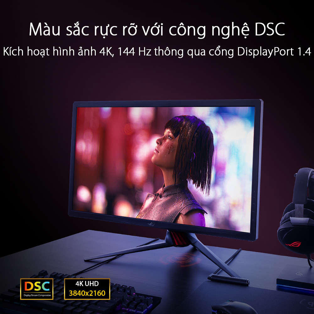 Màn Hình Chơi Game ROG Strix XG27UQ DSC 27 inch 4K (3840 x 2160) 1ms 144Hz DSC Display HDR 400 DCI-P3 90% Công Nghệ Adaptive Sync IPS - Hàng Chính Hãng