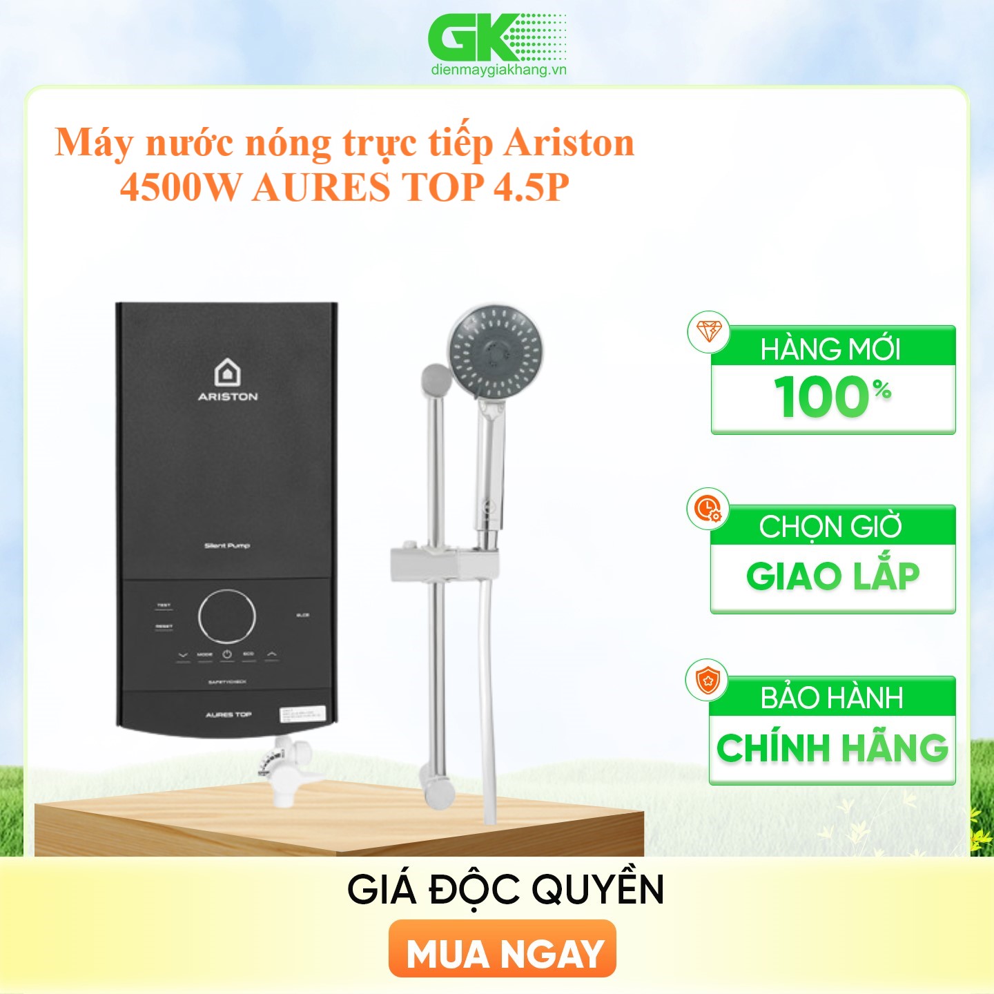 Máy nước nóng trực tiếp Ariston 4500W AURES TOP 4.5P Mẫu 2022 - hàng chính hãng( Chỉ giao HCM)