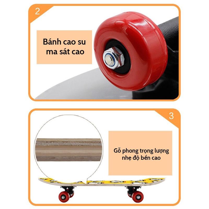 Ván Trượt Patin Dành Cho Trẻ Em Thiếu Niên Nhiều Hình skateboard (80cm 60cm) Gỗ Phong Ép 7 Lớp