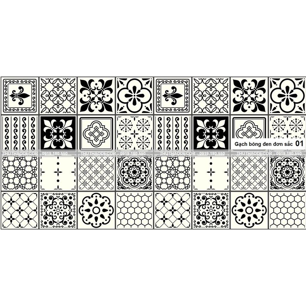 Decal Dán Bếp GẠCH BÔNG ĐEN ĐƠN SẮC 002 - Hàng in tại xưởng