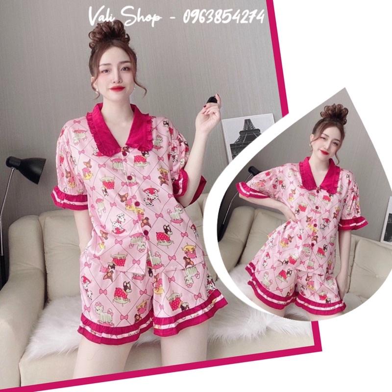 Đồ ngủ lụa latin satin cao cấp pijama hoạ tiết dễ thương freesize 42-60kg