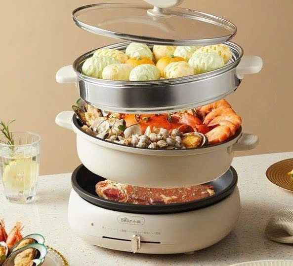 [Hàng chính hãng] Nồi lẩu Bear NĐ C40W2 - 3 khay in 1, dung tích 4L, chống dính tốt, kèm khay hấp