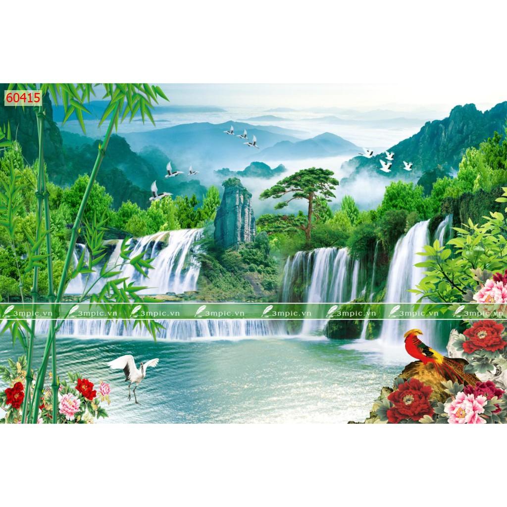 Tranh dán tường 3d sơn thủy hữu tình trang trí nhà cửa phòng khách giá rẻ đẹp chất liệu decal pp keo sẵn bóc dán atk34