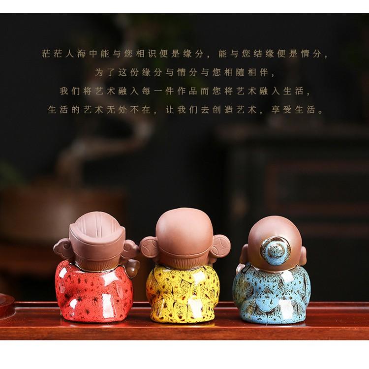 Tượng Tam đa gốm tử sa men bóng đặc biệt- Tượng gốm tam đa trang trí decor bàn trà, tiểu cảnh bonsai phối lũa