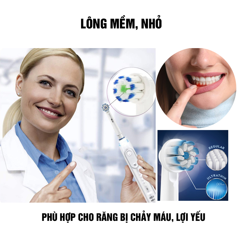 Cho máy Oral B, EB60-X Extra Thin Care Lông mềm, set bộ 4 đầu bàn chải đánh răng điện thay thế Minh House