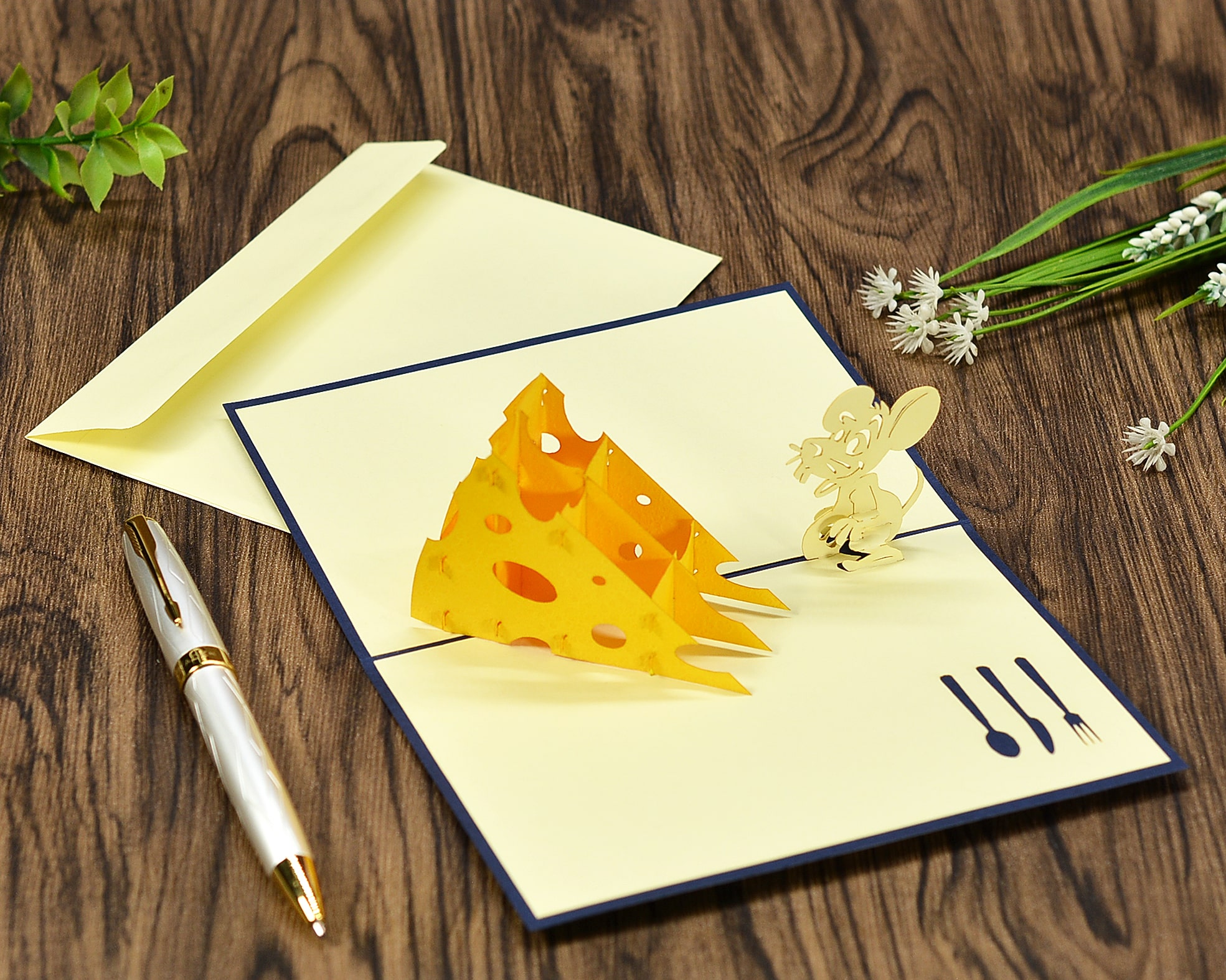 Thiệp 3D handmade Mouse & Cheese AN016 size 10x15cm