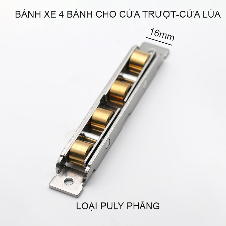 Bánh xe 4 cho cửa trượt-cửa lùa bằng inox không gỉ rộng 16mm, dùng cho cửa lùa gỗ, nhựa, nhôm, thép