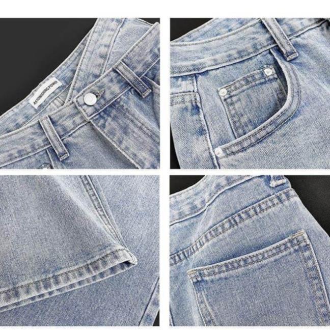Quần Jeans Ống Rộng Xanh - Quần Ống Rộng Nữ Dáng Suông 1 Cúc Cạp Chéo Ulzzang