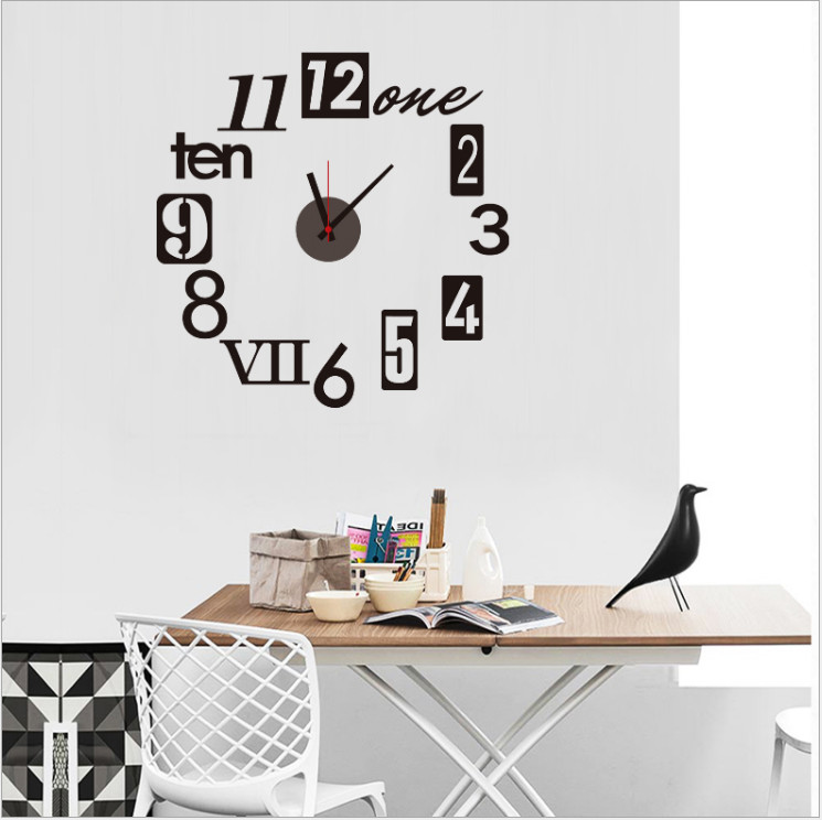 Đồng hồ dán tường kèm decal trang trí họa tiết tối giản, sang trọng độc đáo