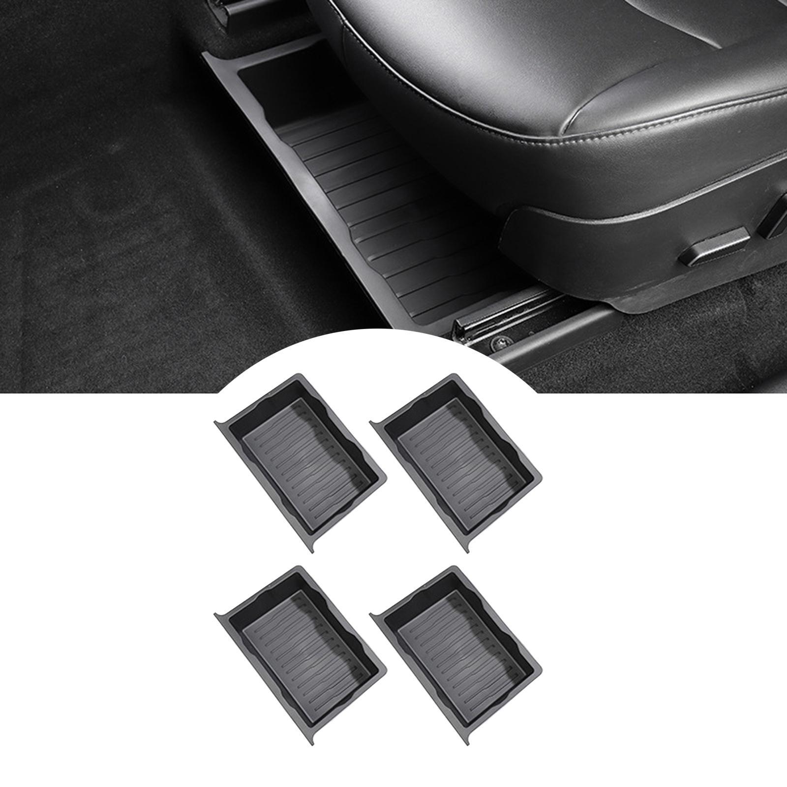 4Pieces Underseat Organizer Tray TPE Car Accessories Easy to Install Container Durable Drawer Holder under Seat Storage Box for Model Y