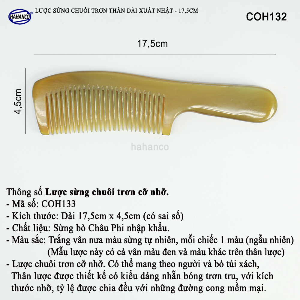 Lược sừng xuất Nhật (Size: L - 18cm) COH133 - Mẫu lược trơn chuẩn đẹp - Chăm sóc tóc