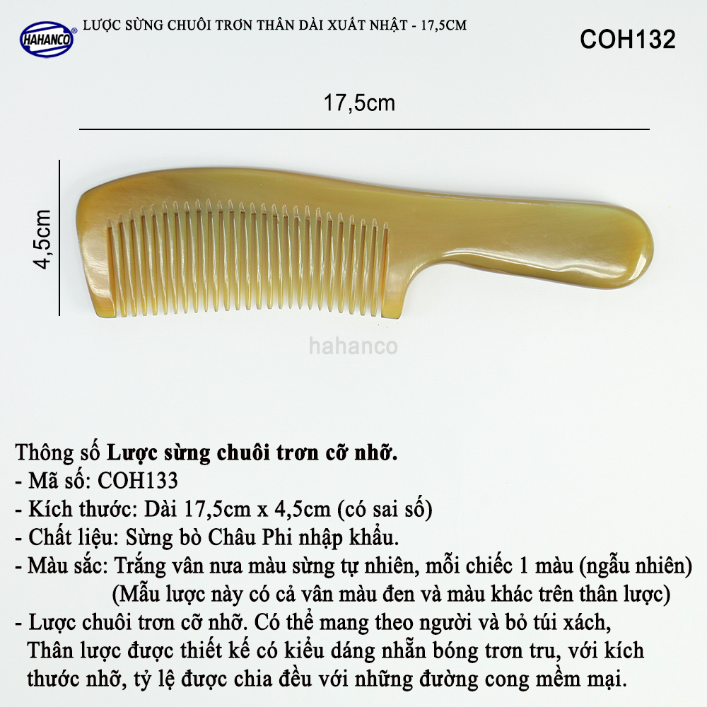 Lược sừng xuất Nhật COH133 - Mẫu lược trơn chuẩn đẹp - Chăm sóc tóc