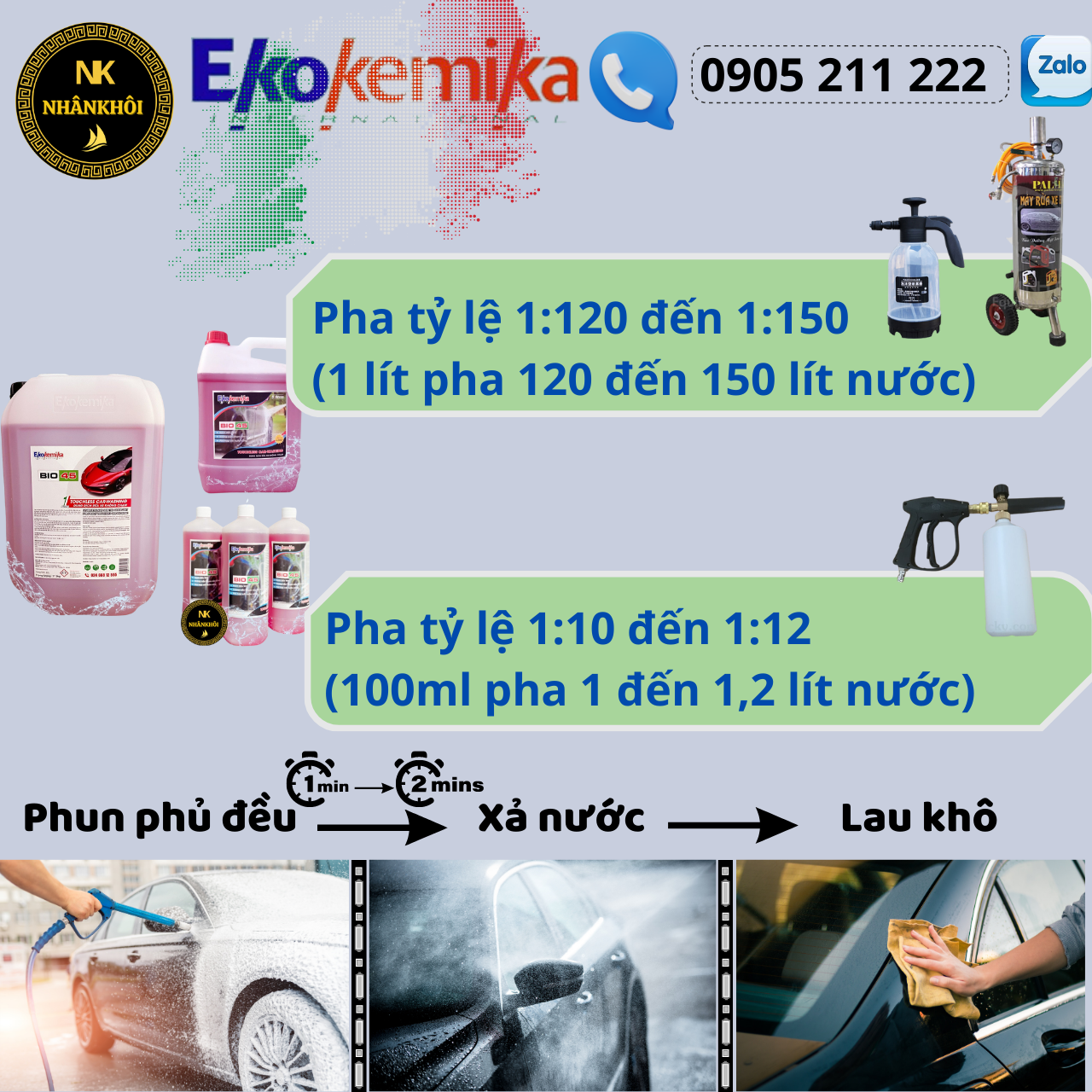 Bio 45 - 5 lít tặng kèm bình phun bọt tuyết 2 lít - Dung dịch rửa xe không chạm - Nước rửa xe bọt tuyết - Ekokemika