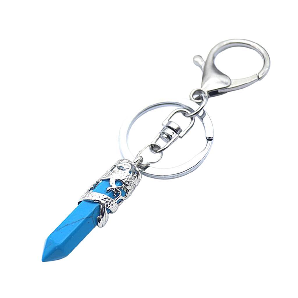 2-4pack Fashion Hexagonal Dragon Crystal Quartz Keychain Key Chain Blue
