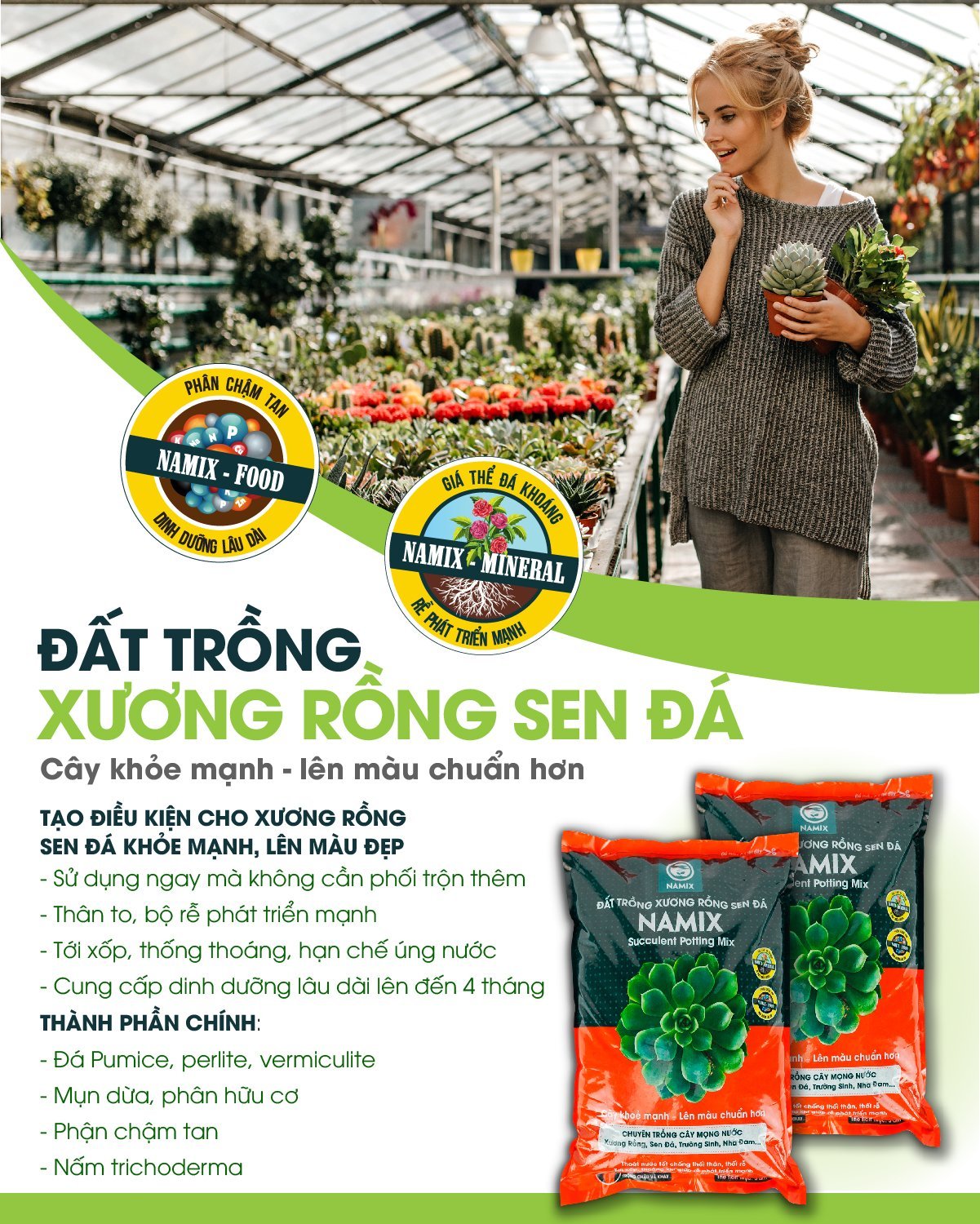 Đất trồng xương rồng sen đá Namix 5dm3
