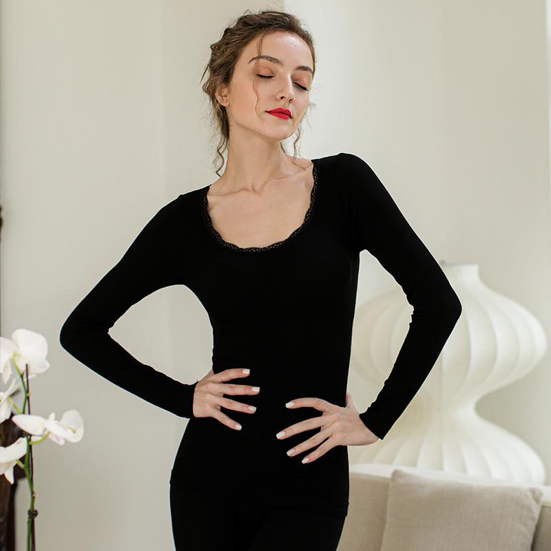 Flarixa Mỏng Ren Nhiệt Nữ Quần Lót Quần Áo Thu Đông Dài Johns Mùa Đông Ấm Áp Bộ Áo Thun Dài Tay Quần Sinh Nhiệt Đế áo Sơ Mi