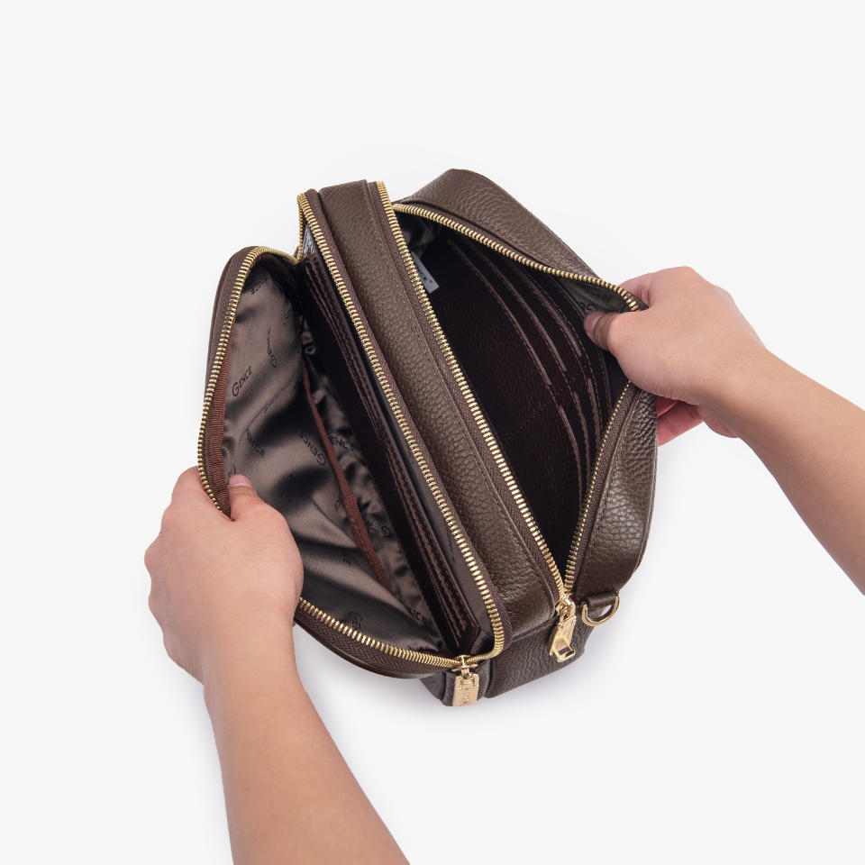 Clutch Cầm Tay Khóa Vân Tay Da Bò Mill RB09 Màu Nâu