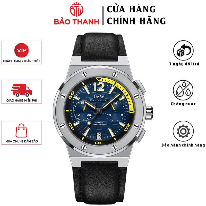 Đồng Hồ Nam I&amp;W Carnival 605G1 Chính Hãng Full Box Chống Nước Kính Chống Xước Dây Da Cao Cấp BH24T (Máy Pin-Quartz)