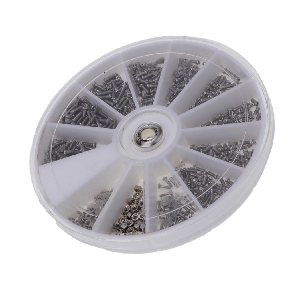 600Pcs in 1 Kit Rivet Heads Screws Nuts Round Plastic Case Stainless Steel