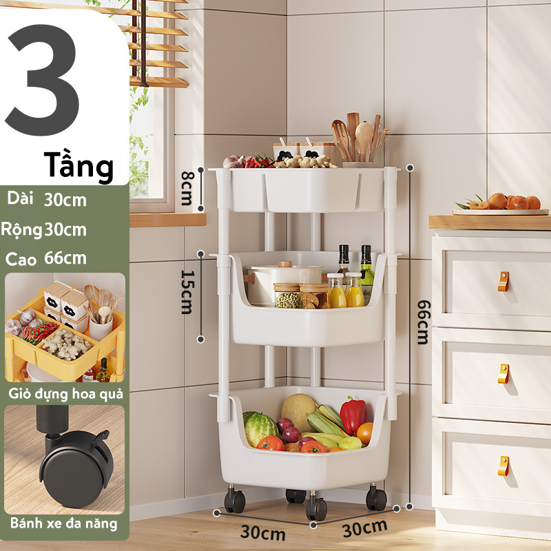 Kệ để đồ nhà bếp, kệ đa năng 3,4 tầng bằng nhựa rất bền bỉ, có bánh xe di chuyển thông minh, tiện lợi